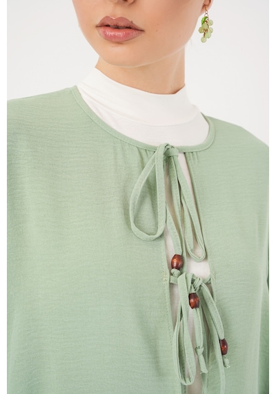 Bigdart Kadın Önü Bağcıklı Tunik Pantolon İkili Takım 6744 - Mint
