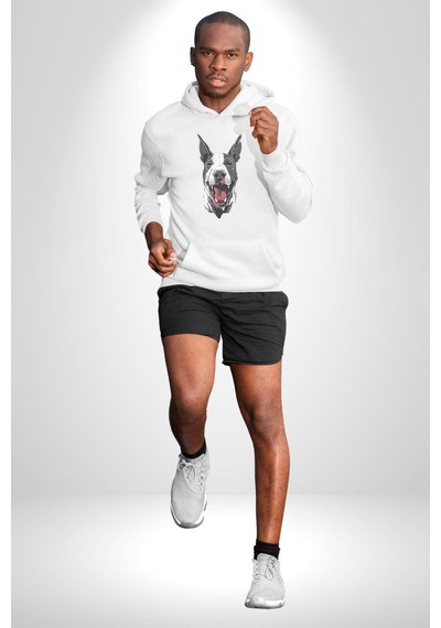 Doberman Kırmızı Dil Siyah Dik Kulak Kadın Erkek Beyaz Kapüşonlu Sweatshirt Hoodie Beyaz