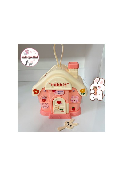Kawaii Tavşan Ev Kumbara Kilitli Ev Kumbara Para Kawaii Tavşan Ev Kumbara Sticker Hediyeli