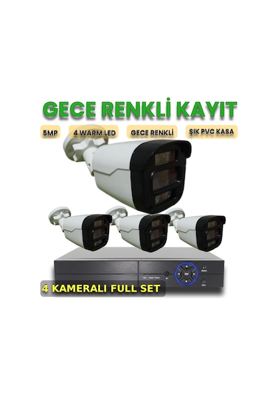 4 Kameralı Insan Araç Yüz Algılayan Gece Renkli Gösteren Çok Kibar Kasa Güvenlik Kamera Seti