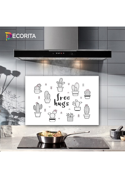 Decorita Free Hugs | Cam Ocak Arkası Koruyucu | 40 cm x 60