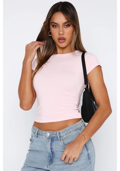 Seeh Pembe Kadın Basic Slim Fit T-shirt Sh272