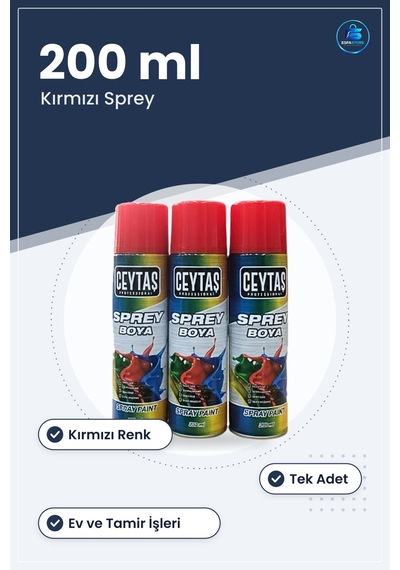 Kırmızı Sprey Boya 200 Ml Tek Adet Ev Ve Tamir İşleri İçin Renkli