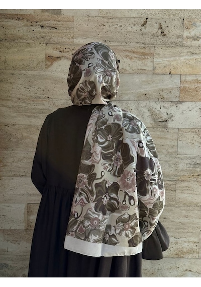 Qalortex Scarf Pamuklu Mimoza Desen Şal- Krem