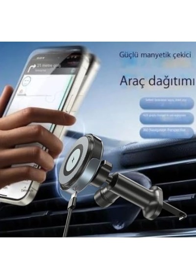 Takılan Telefon Tutucu Araç Tutucu Ve Şarj Magsafe İle Uyumlu Kablosuz Şarj Özellikli Peteğe Takılıp Kilitlenebi