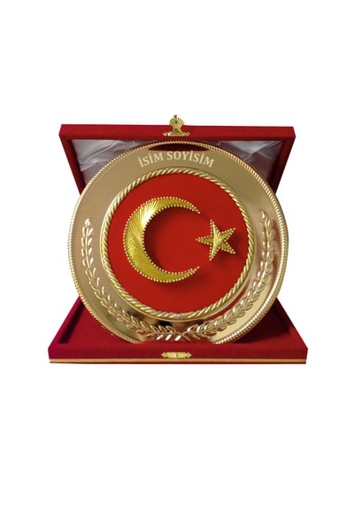 Ayyıldız Türk Bayraklı Filografi İşlemeli Metal Tabak Plaket