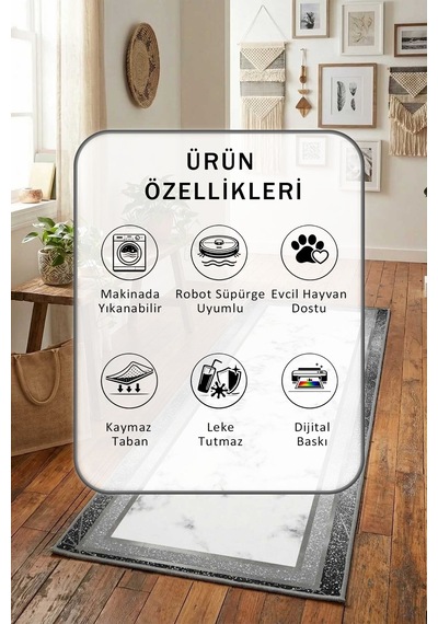 Yıkanabilir Yolluk 36 Açık Gri