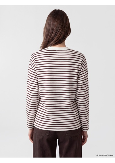 Lcw Modest Mürdüm Çizgili Oversize Kadın Sweatshirt Tunik