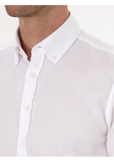 Cacharel Beyaz Slim Fit %100 Pamuk Yakası Düğmeli Oxford Gömlek 15841036