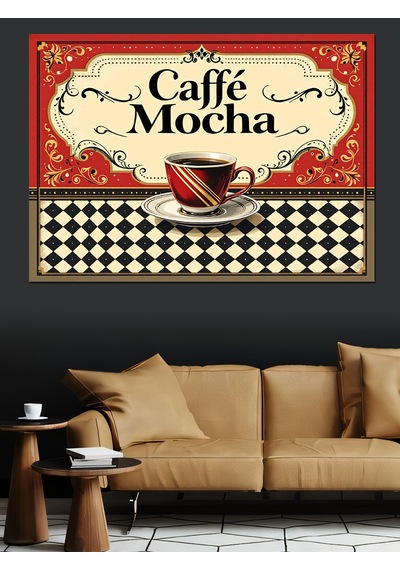 Vintage Caffe Mocha Posteri Dekoratif Kanvas - Mdf Ahşap Tablo