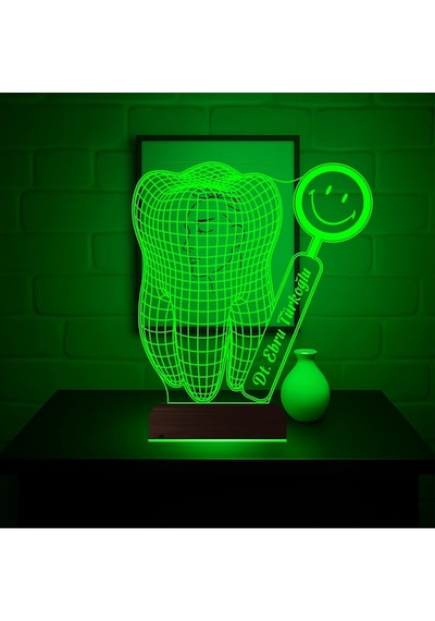Luvivia Smile Diş Hekimi Diş Doktoru Hediye Kişiye Özel 3d Lamba - Masa Gece Lambası V1 Şeffaf