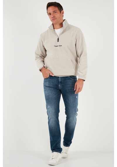 Buratti Regular Fit Yarım Fermuarlı Dik Yaka Yumuşak Dokulu Erkek Sweat 59060661 Kum