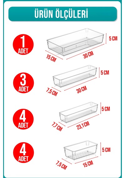 12'li Kaşık Ve Kepçe Düzenleyici Modüler Organizer Çekmece İçi Düzenleyici Çift Çekmece Kullanılır Şeffaf