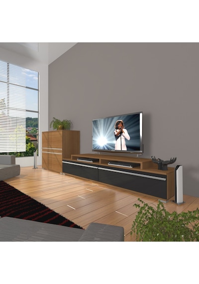 Decoraktiv Ekoflex On Mdf Tv Ünitesi Tv Sehpası Ceviz - Siyah