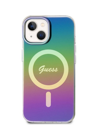 Apple Uyumlu iPhone 15 Plus Kılıf Guess Lisanslı Magsafe Şarj Özellik Yazı Logolu Iridescent