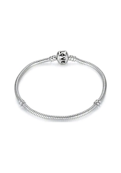 Lunarie Love Yazılı Klipsli Yılan Zincir Charm Bileklik Gümüş