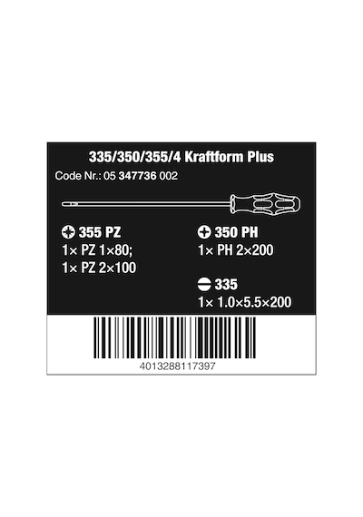 Wera 5347736002 335/350/355/4 Tornavida Seti Kraftform Plus Lazer