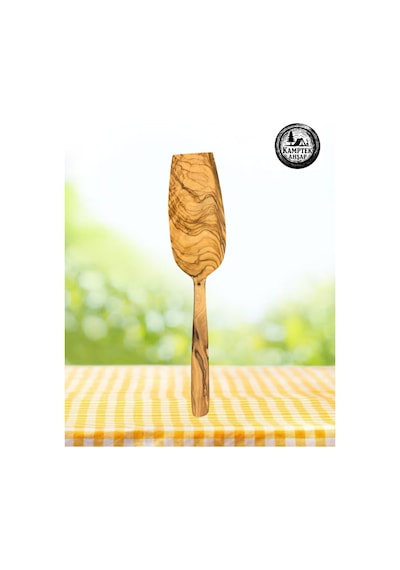 Kamptek Ahşap Doğal Zeytin Ağacından Büyük Geniş Spatula 31 Cm Bordo
