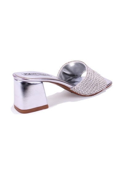 Dagoster Dza07-1296103 Gümüş Topuklu Abiye Kadın Terlik Gümüş