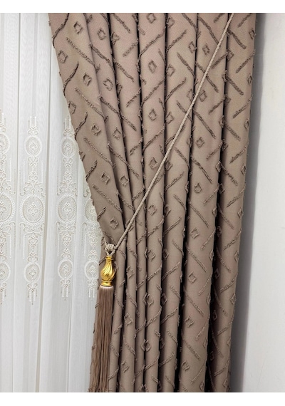 Nivemeshome Sedef 3-0006 Kahve 1/3 Pileli Fon Perde 60x270