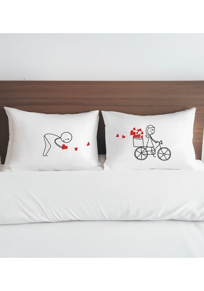 Bk Gift Sevgili Tasarımlı Pamuklu 2 Li Yastık Kılıfı Seti-3 50x70cm , Sevgiliye , Ev si, Tasarım Ev Tekstili