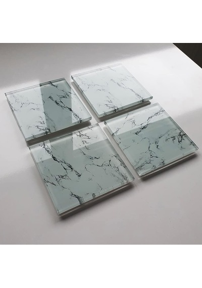 Decorıta 4'lü Takım / Cam Bardak Altlığı / 10cm X 10cm / Beyaz Mermer Diğer
