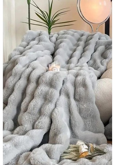 Tomris Tavşan Tüyü Çift Kişilik Yatak Örtüsü 220x240 Cm Gri Gri