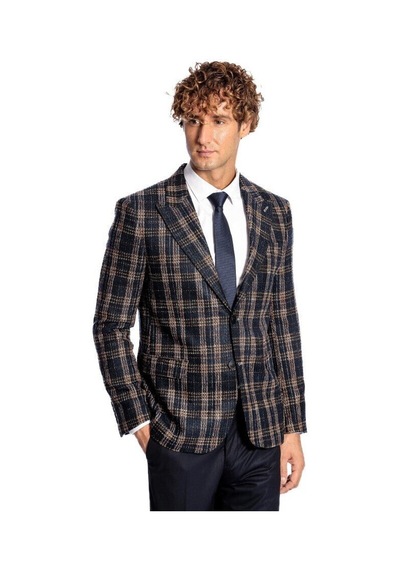 Wessi Ekose Desen Slim Fit Lacivert Erkek Ceket - Wessi Lacivert