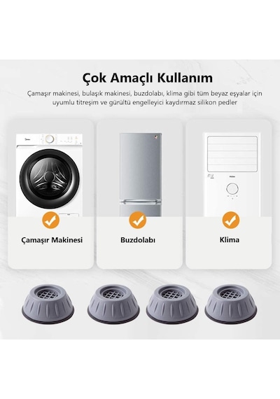 Çamaşır Makinesi Titreşim Önleyici Kaydırmaz Vantuzlu Stoper Set Çok Renkli