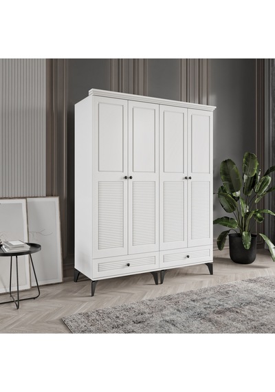 Beenal Nisa 4 Kapaklı Gardırop Dolap 160cm Beyaz-beyaz