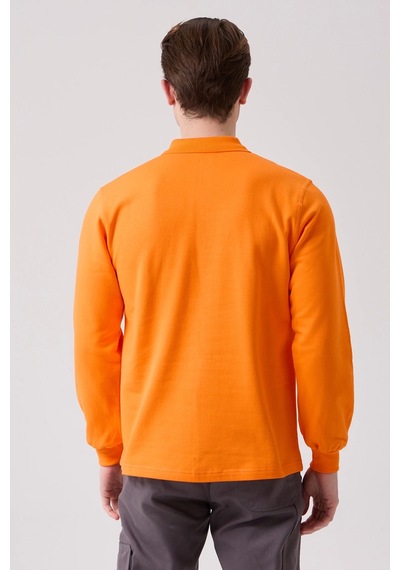 Galanthus Polo Sweat Uzun Kollu Pamuklu Sweatshirt İş Ve Günlük Kullanım İçin Turuncu