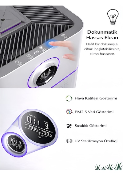 3in1 810m³ Hacim Hava Temizleme Nemlendirme Uv Sterilizasyon Makinesi - Sessiz Beyaz
