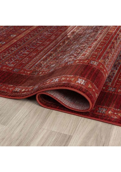 Bordo Kırmızı Etnik Şerit Desenli Modern Halı - Nk0259ba Bordo - Kırmızı