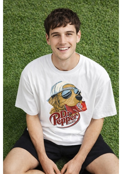 Yolo Street Oversize Köpek Grafik Baskılı Unisex Tişört %100 Pamuk Streetwear Beyaz