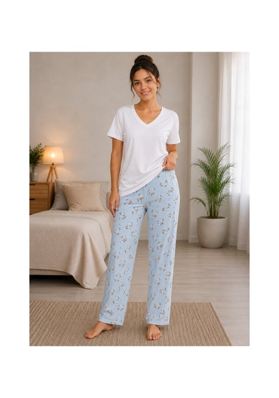 Mixxtrend Kadın Pamuklu Zebra Desenli Pijama Takımı Mavi