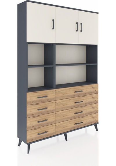 Arges Dolap 8 Raflı 8 Çekmeceli 3 Kapaklı 132x30x195 Antrasit-aytaşı/çam Aytası/atlas Çam
