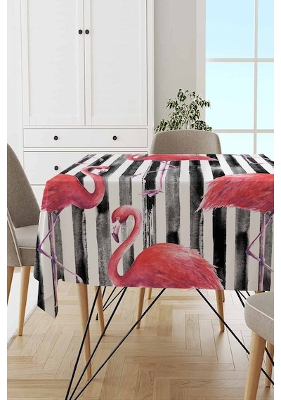 Pembe Flamingo Dokuma Leke Tutmaz Masa Örtüsü Mso354n11