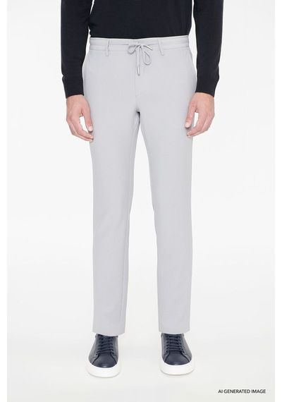 AC&Co / Altınyıldız Classics Erkek Grı Slim Fit Dar Kesim Beli Bağlamalı Yan Cep Gofre Desenli Pantolon Gri