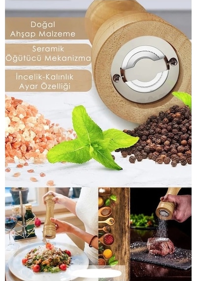 Ahşap Baharat Tuz Öğütücü Değirmen Tuzluk Baharatlık 1 Adet