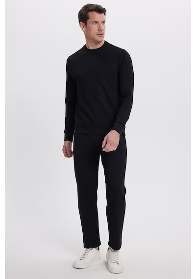 Tudors Erkek Slim Fit Dar Kesim Beli Bağcıklı 3 Cepli Geniş Paça Siyah Eşofman Altı-41907 Siyah
