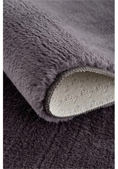 Raschel Carpet Raschel Carpet Yıkanabilir Kaymaz Taban Yuvarlak Peluş Halı Koyu Gri