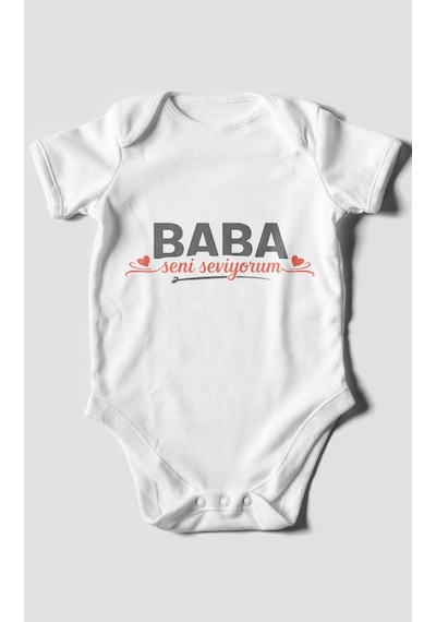 Morivokids Baba, Seni Seviyorum Kısa Kollu Bebek Body %100 Pamuk Beyaz