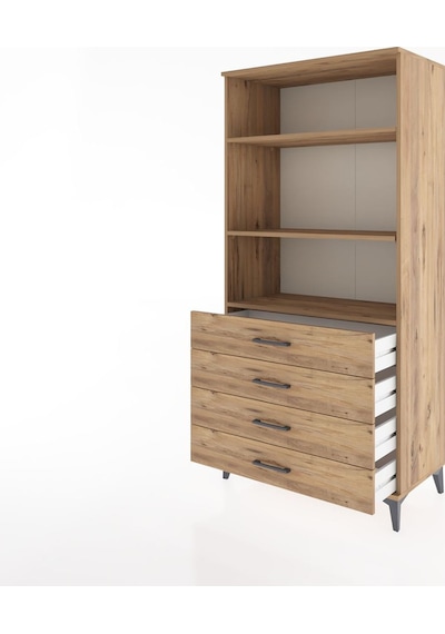 Hyperion Dolap 3 Raflı 4 Çekmeceli 88x44x182 Çam-çam Çam