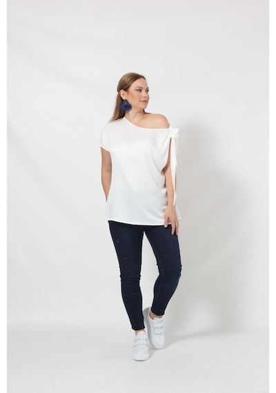 Moda Berray 3250b Ekru Tek Omuz Bağlama Detaylı Bluz 001