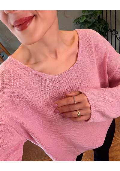 Ali Butik Pembe Oval Yaka Dökümlü Triko Pembe