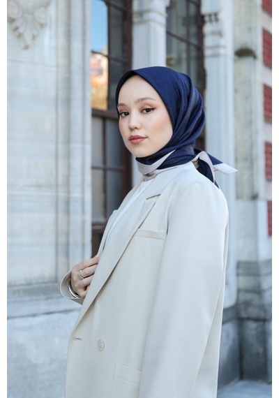Eşarp - Premium Lux Original Monogram Eşarp İpek Vual, Yüksek Kalite, Hafif, Rahat, Şık, Scarf Lacivert