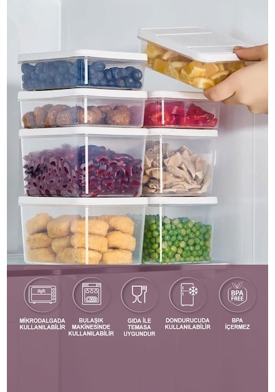 Selka Home 4 Adet 0.5 ve 4 Adet  Derin 1 Lt. Nora Organizer Buzdolabı Buzluk Düzenleyici Saklama Kabı