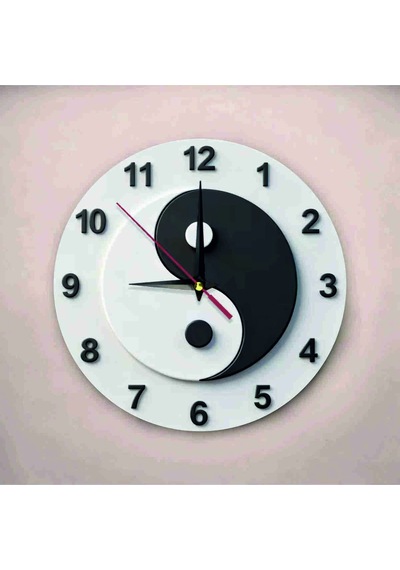 Ying Yang Renkli Baskı Desenli Sayılı Hediyelik Ahşap Sessiz Tablo Duvar Saati 695 Çok Renkli