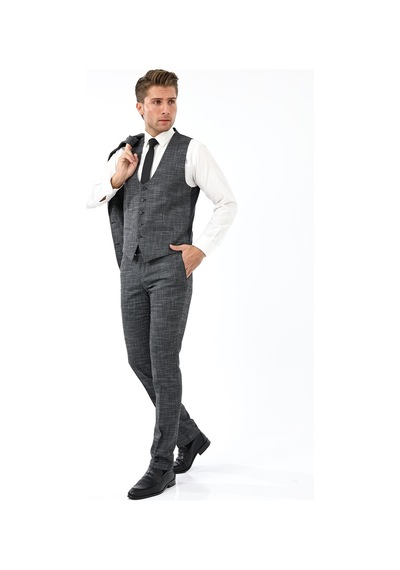 Presto Erkek Yelekli Slimfit Takım Elbise 6 Drop Siyah 788-001 Siyah