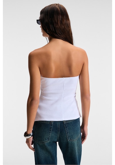 Grimelange ORIANA Kadın Slim Fit Straplez Beyaz Bluz